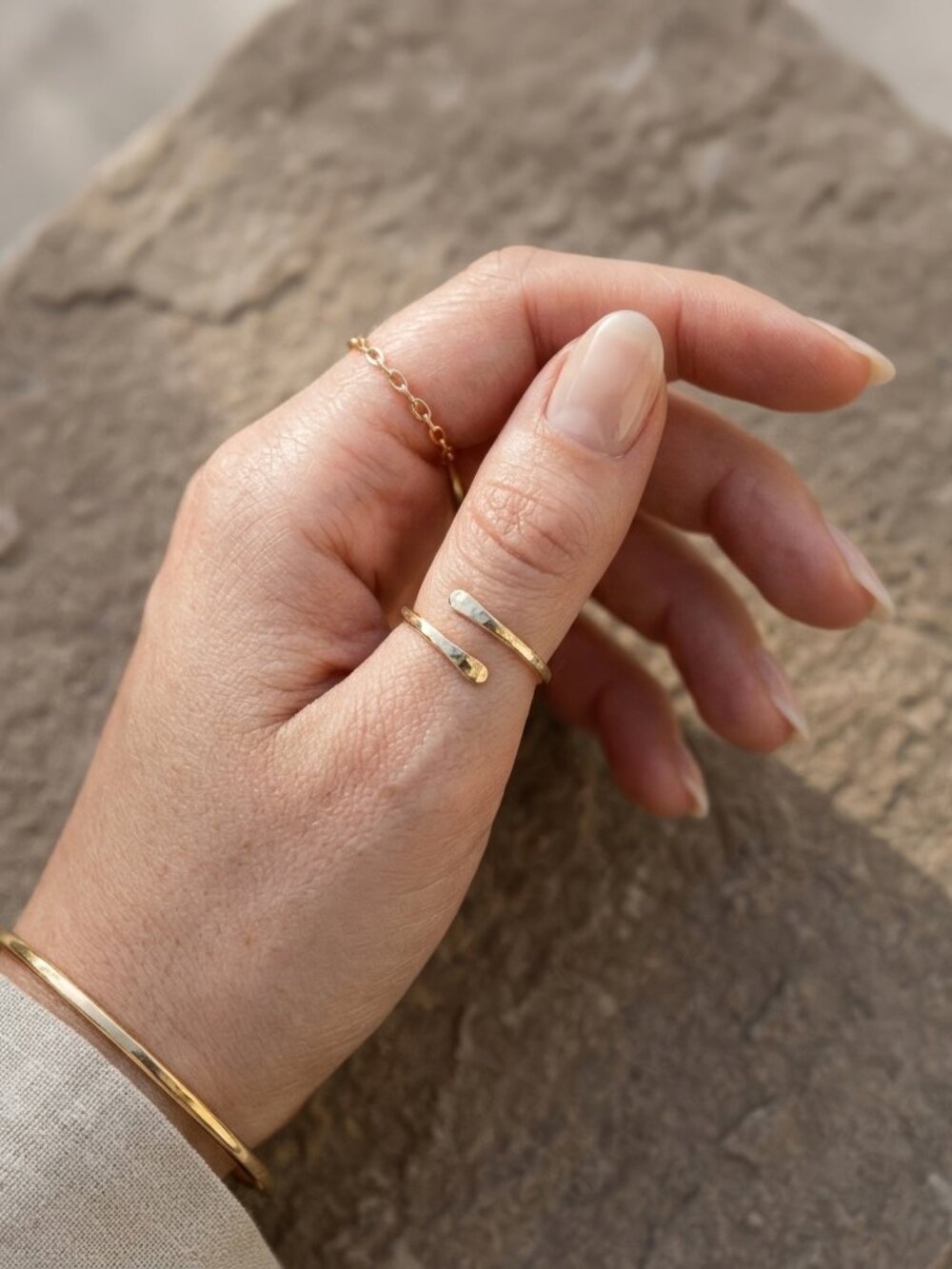 Gold Filled Cuff / Wrap Ring; Hammered Open Ring; Adjustable Stacking Ring - Picture 2 of 3
